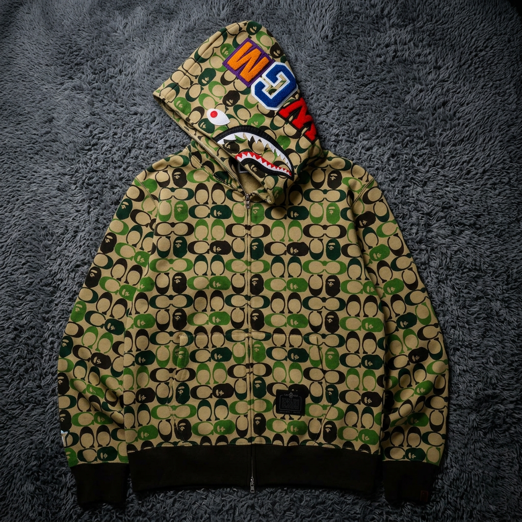 BAPE x Coach Limited Edition Signature Camo Shark Full-Zip Hoodie