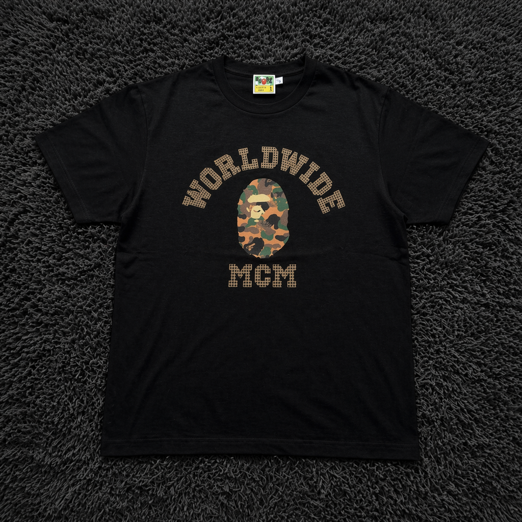 BAPE x MCM "Worldwide" Camo Ape Head Tee
