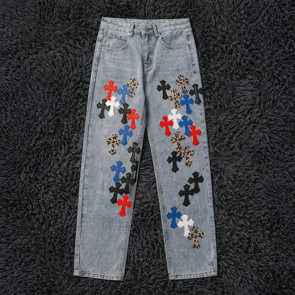 Chrome Hearts Multi-Color Cross Patch Denim