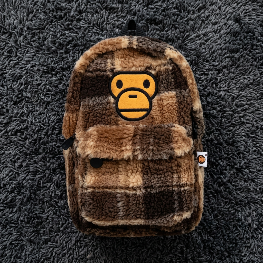 BAPE Baby Milo® Sherpa Fleece Plaid Backpack