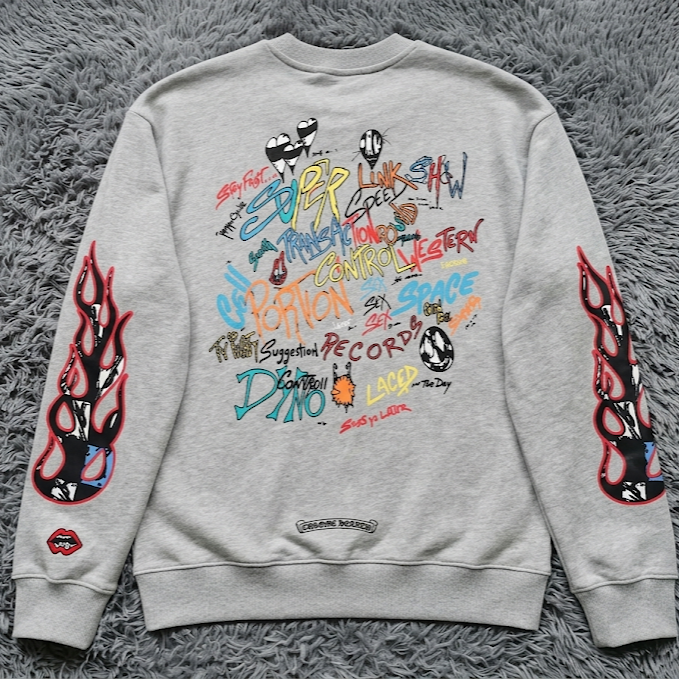 Chrome Hearts Flame Sleeve Crewneck Sweatshirt